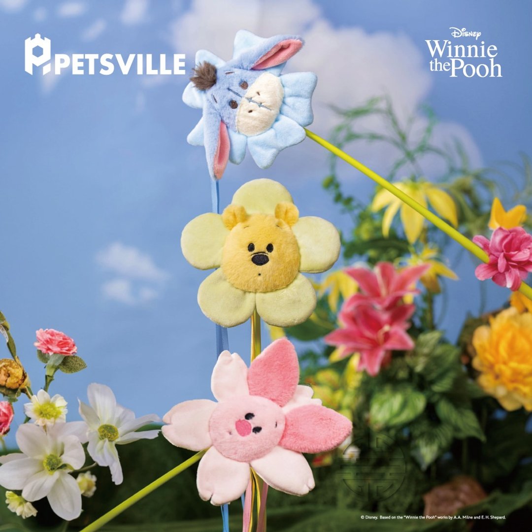 【PETSVILLE&迪士尼】小熊维尼花朵逗猫棒 - 玩具 - 聚酯纤维 黄色