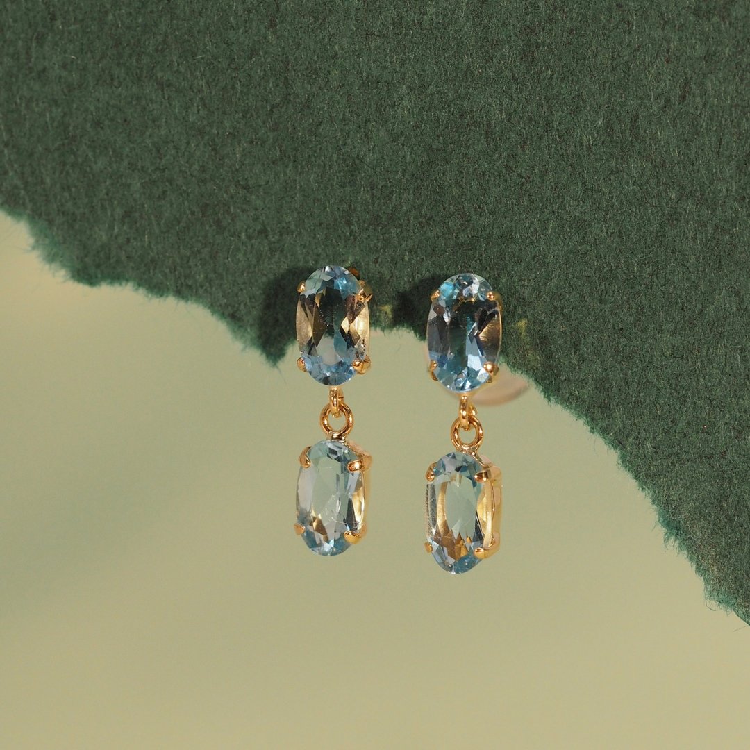 18K金海蓝宝石椭圆形连接耳环 18K Gold Aquamarine Oval Connect - 耳环/耳夹 - 贵金属 