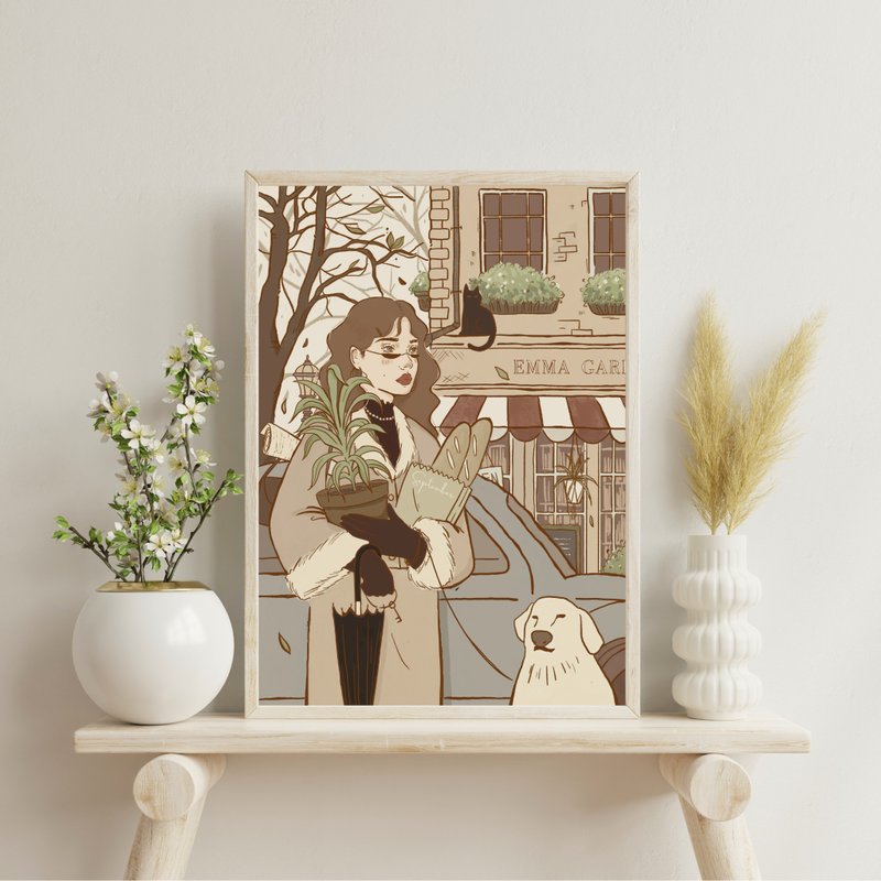 Luluise【September 9月街道】A3/A4海报 水彩纸(不含相框) - 海报/装饰画/版画 - 纸 卡其色