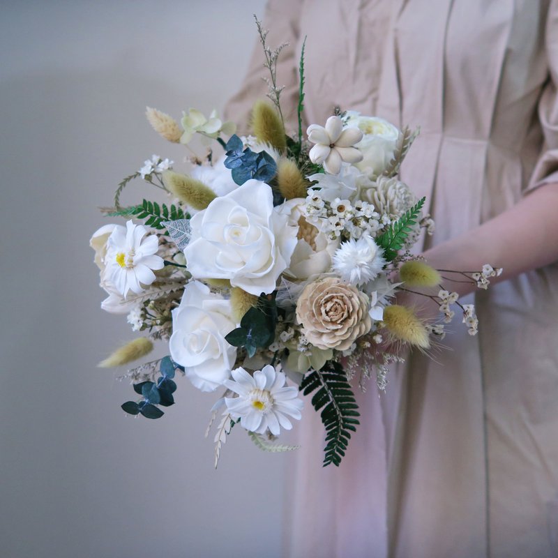 定制 白绿色新娘捧花 / 婚摄 干燥花 永生花 捧花 花束 婚礼 - 干燥花/捧花 - 植物．花 白色