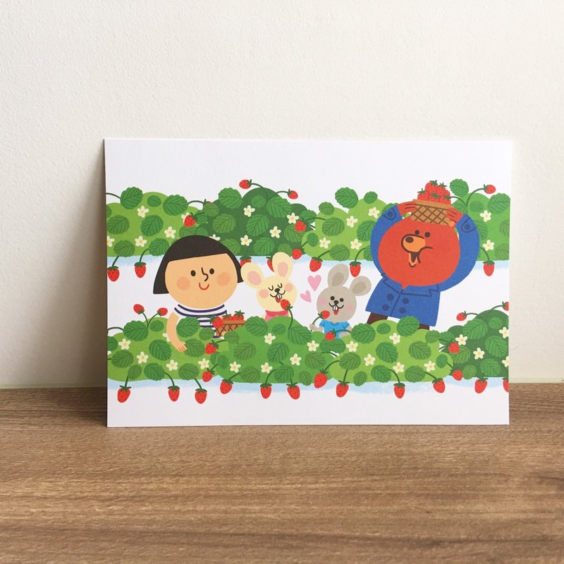 FiFi明信片－采草莓 - 卡片/明信片 - 纸 多色