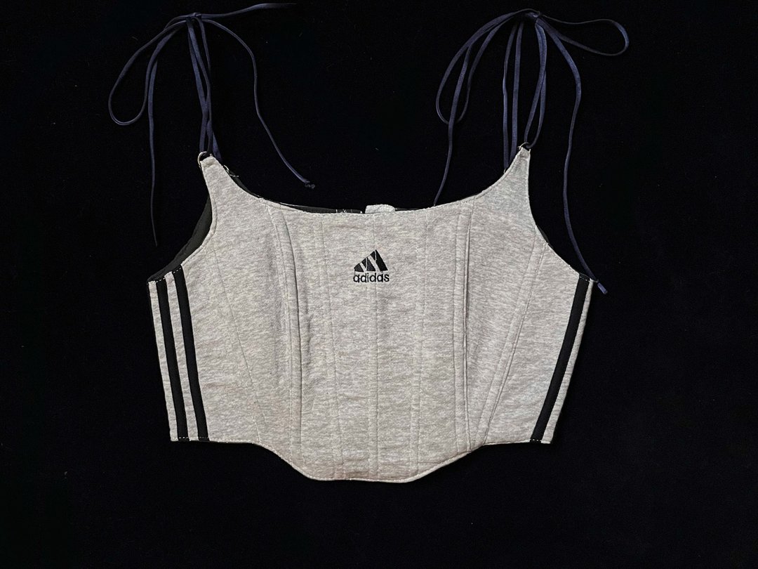 REGETHER 古着改制 adidas 三线绑带马甲 BRA TOP -32 - 女装背心 - 棉．麻 灰色