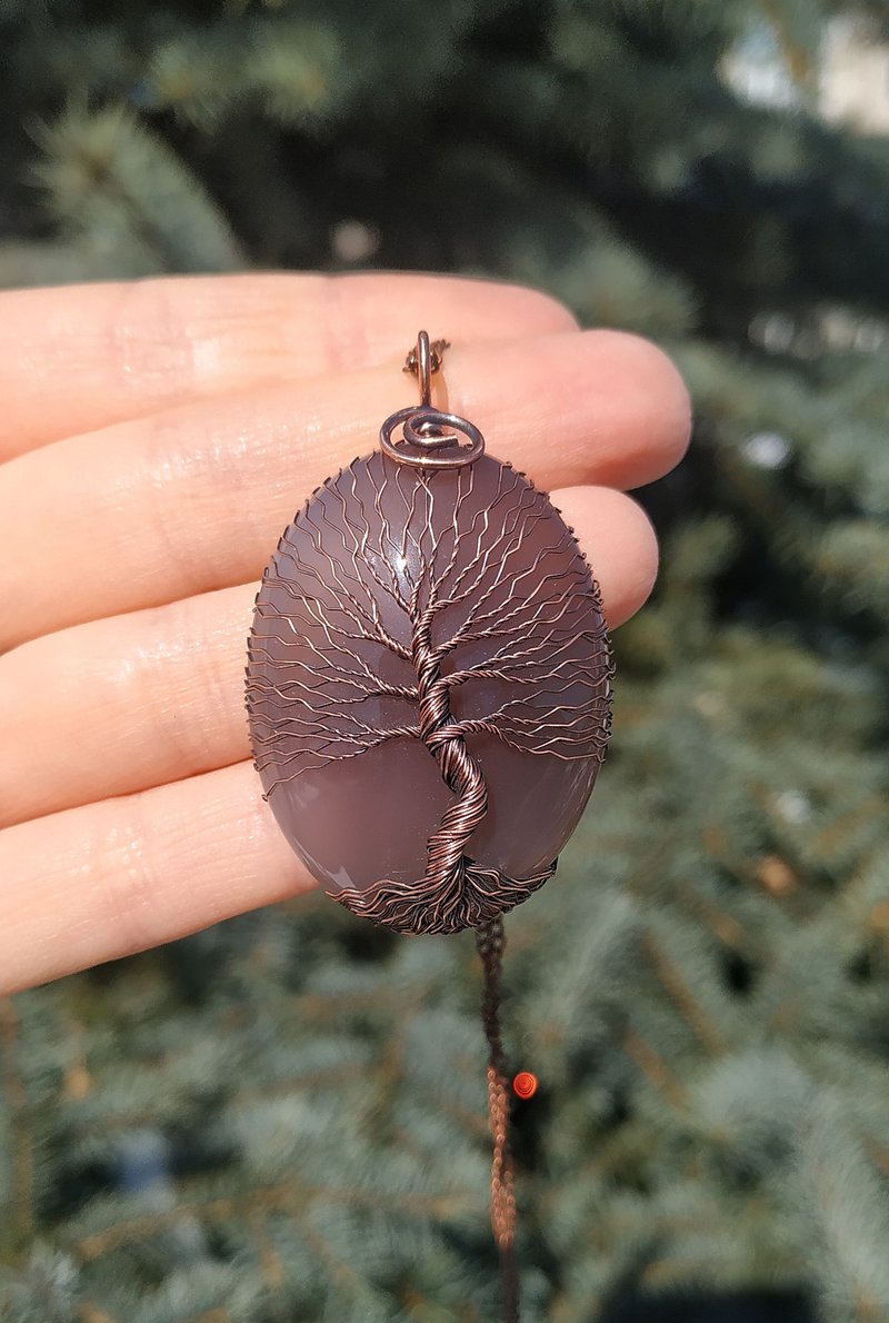 玛瑙维京生命之树保护护身符项链，北欧神话，Yggdrasil - 项链 - 其他金属 灰色