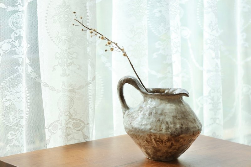 【乔迁礼物】美国进口土手捏陶壶造型花器化妆土白釉原土质感诧寂 - 花瓶/陶器 - 陶 咖啡色