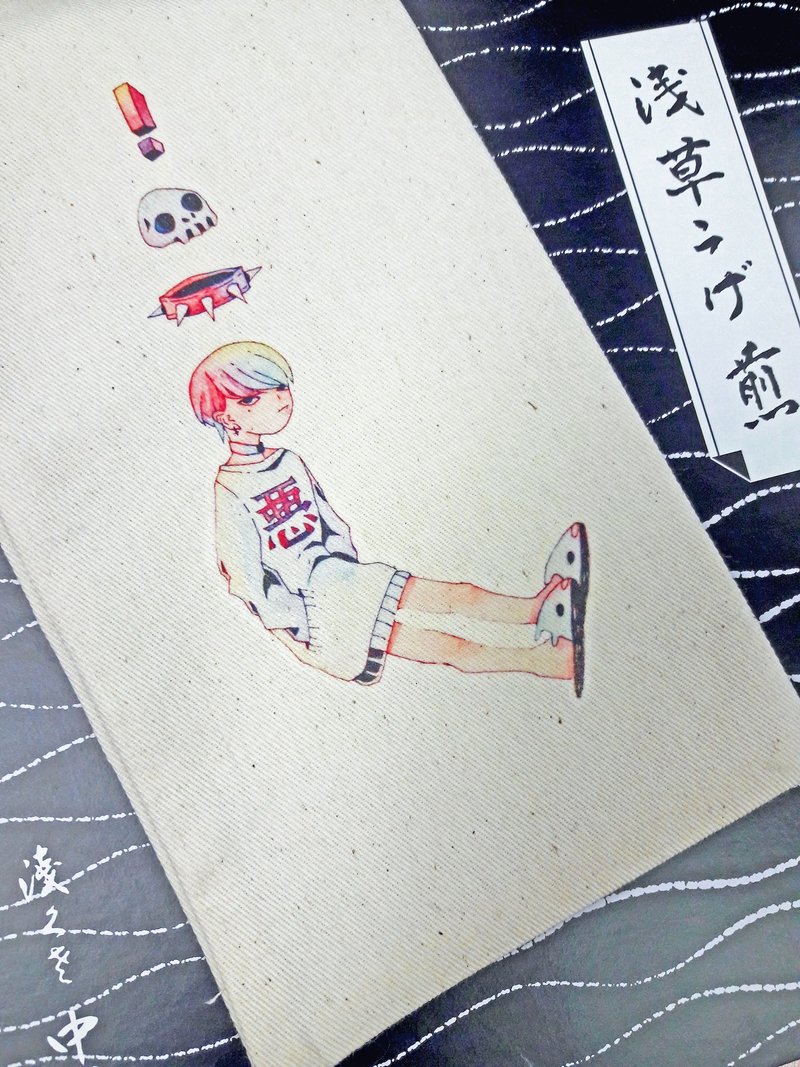 少年手绘水彩束口袋限量1入 - 化妆包/杂物包 - 棉．麻 金色