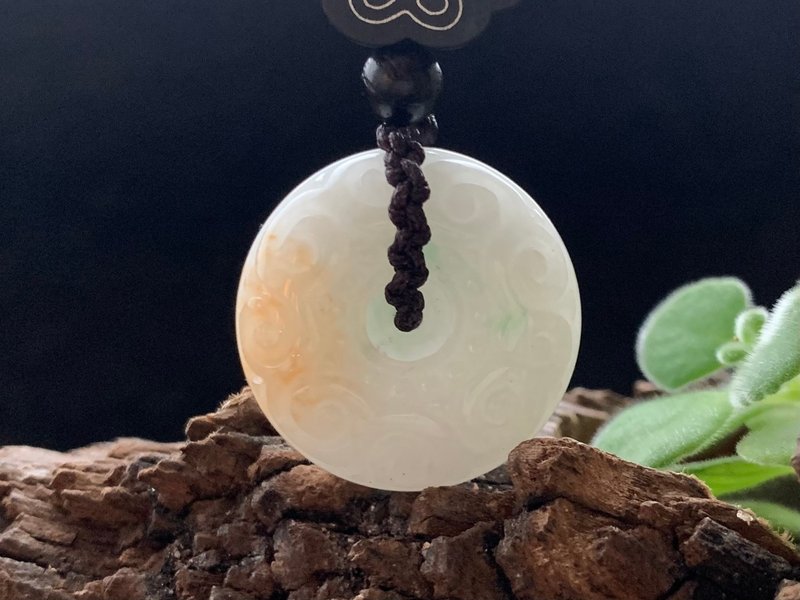 快速出货 天然缅甸玉翡翠项链 雕花平安扣 白底撒金料 - 项链 - 玉石 多色