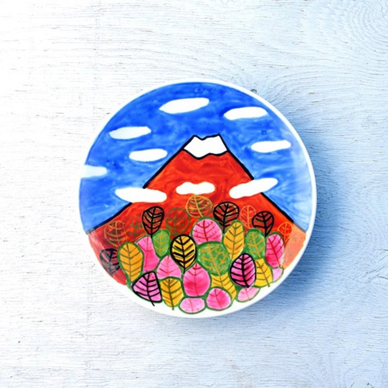 Mt. Fuji (wave plover) color picture plate in autumn - 浅碟/小碟子 - 陶 