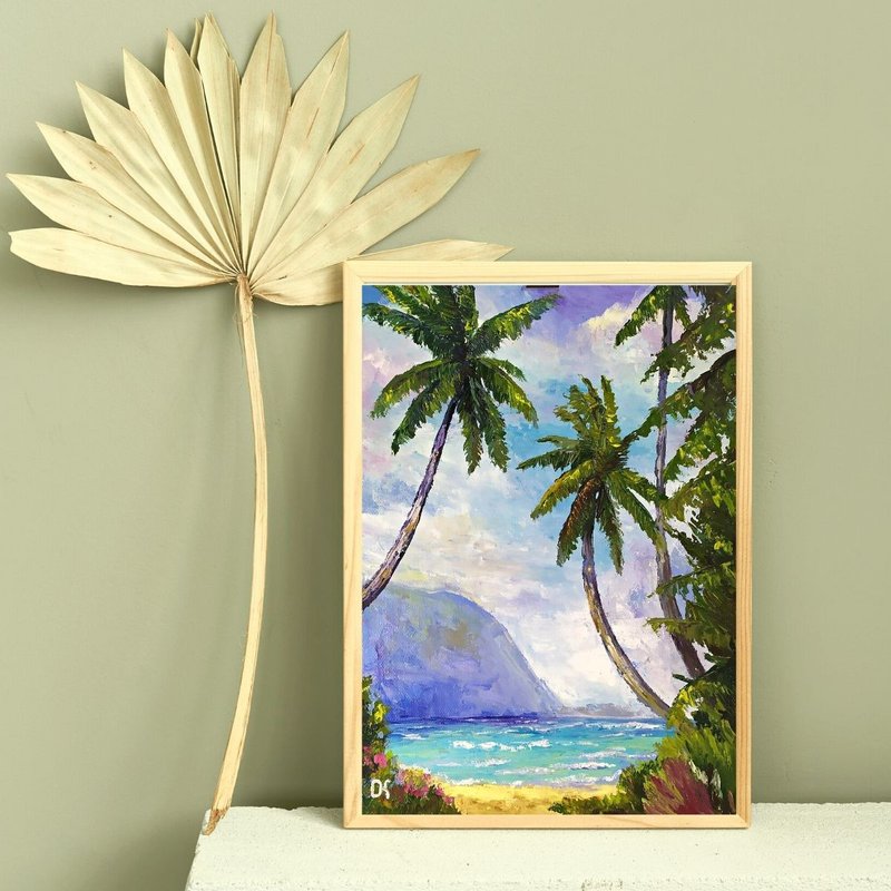 棕櫚 繪畫 手繪油畫 原畫 油畫 棕榈 画 Seascape Original Oil Painting Tropical Wall Art - 墙贴/壁贴 - 其他材质 多色