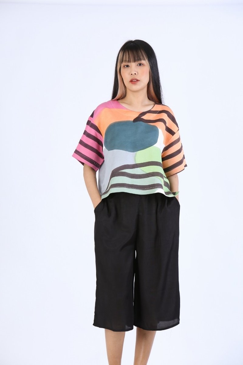 Blouse Kimono Linen Silk Hand paint For Summer Beach - 女装上衣 - 棉．麻 多色