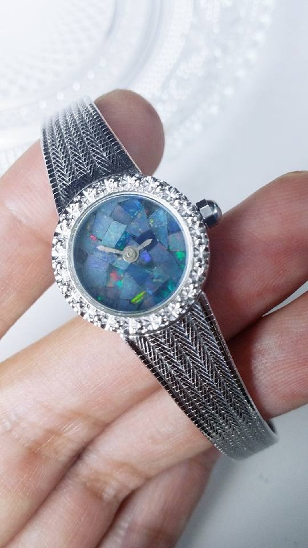 【Lost and find】古董款 天然石 opal 澳宝 蛋白石 钢 手镯 手表 - 女表 - 宝石 蓝色