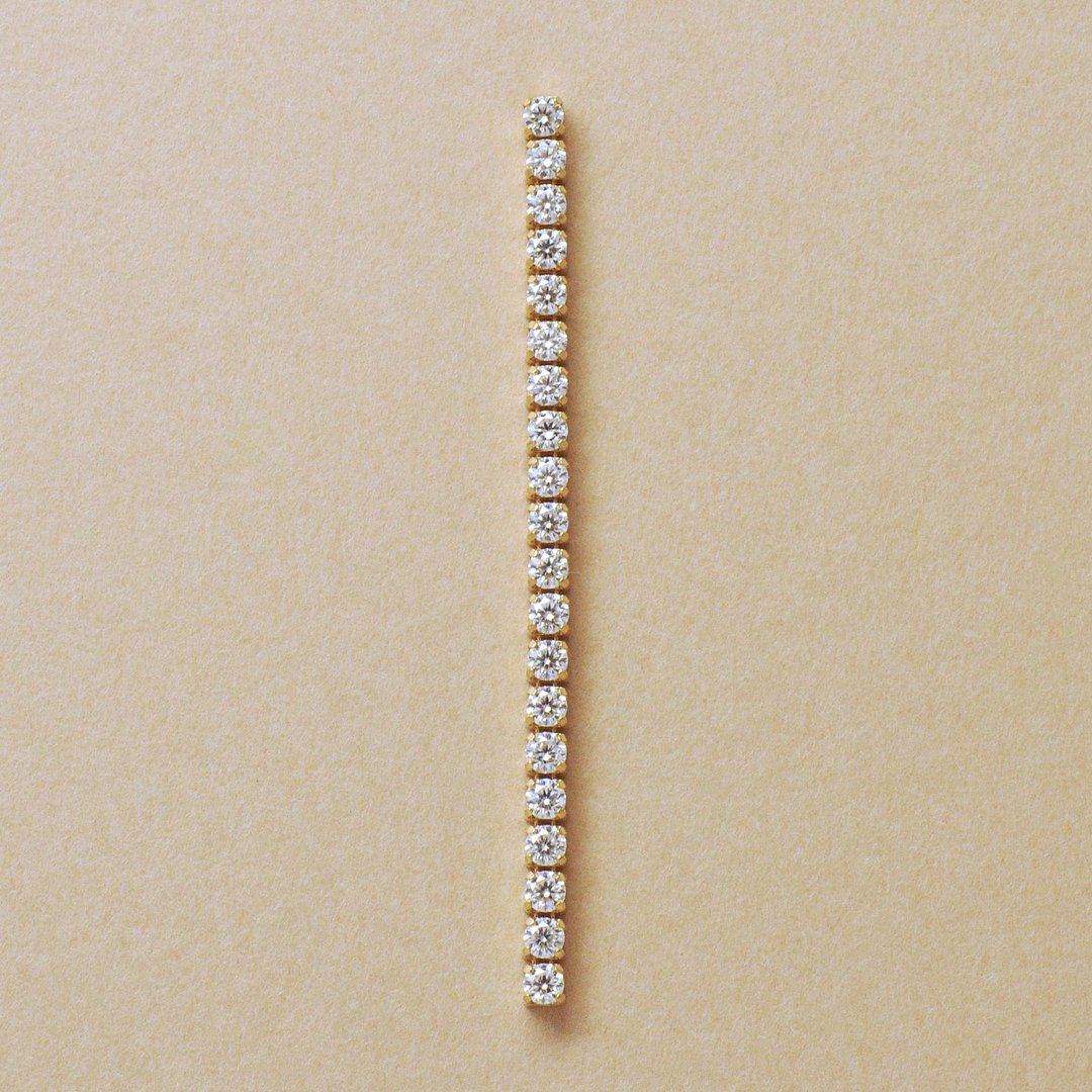 【Solo Earring】 18K/10K 莫桑石长网球链单边耳环 (黄金) - 耳环/耳夹 - 贵金属 