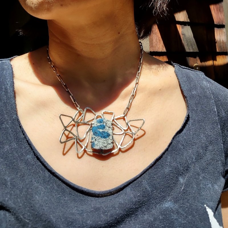 K2碧玉 几何个性项链 纯银 - 项链 - 纯银 蓝色