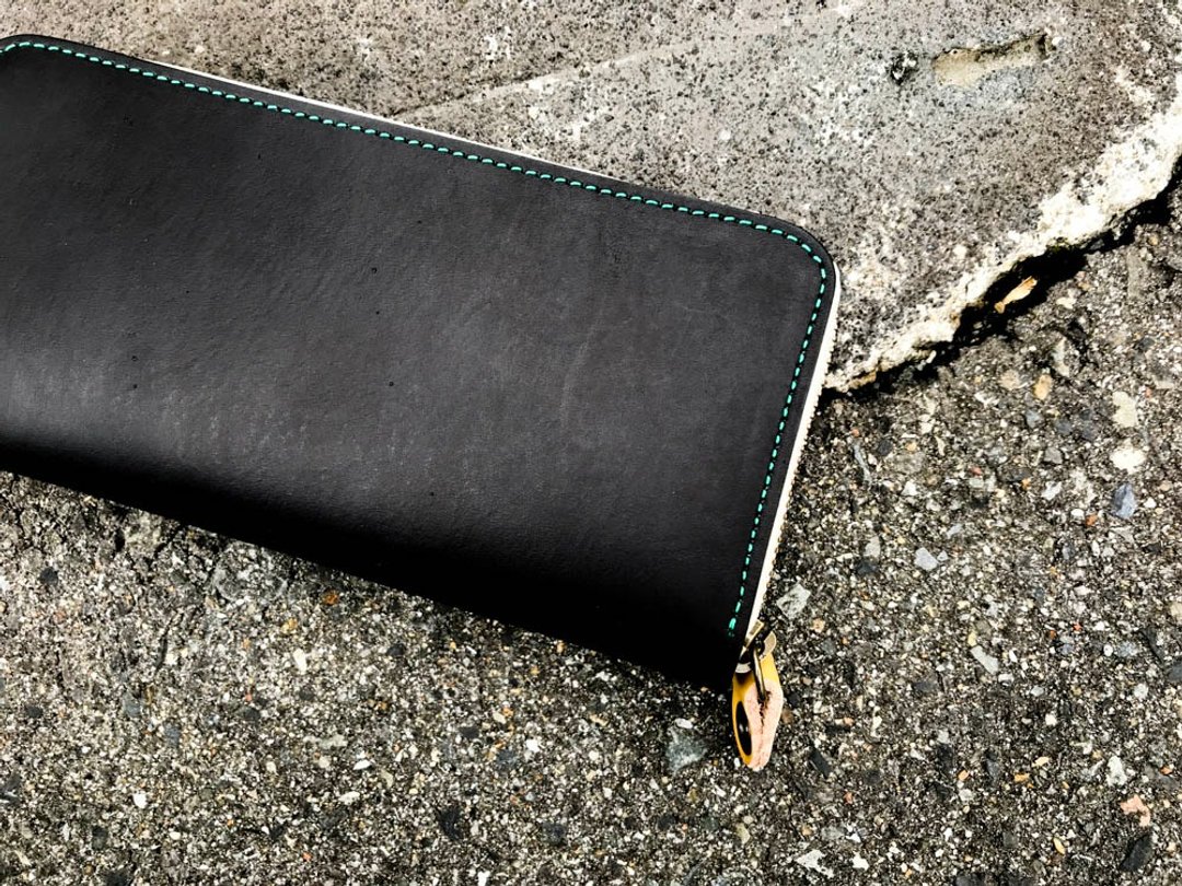 ROUND Casual black round zip wallet Travel OK RZW-KCYP-PPY-G - 皮夹/钱包 - 真皮 黑色
