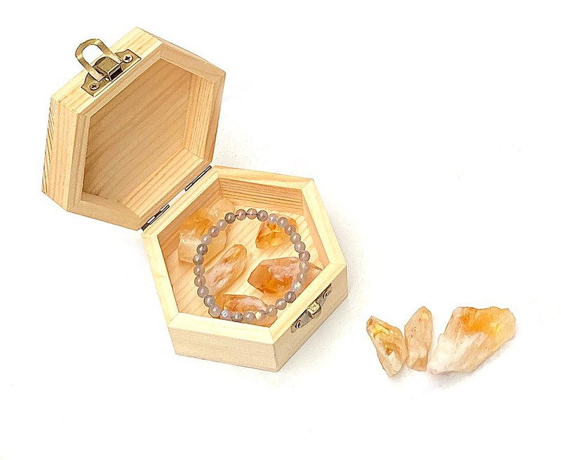 天然黄水晶原石-净化充电消磁天然NG微瑕松木盒套组 - 其他 - 水晶 黄色