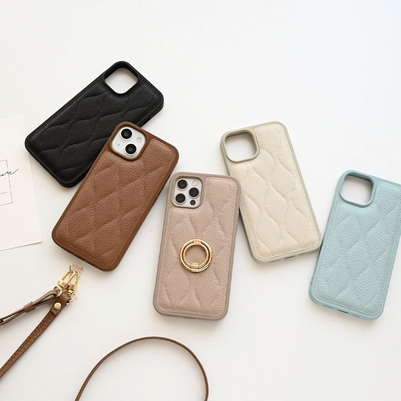 iPhone 专用彩色后壳 [Quilted Wave] 智慧型手机肩背壳，智慧型手机外壳，暗色，包含零件 JE07U - 手机壳/手机套 - 真皮 咖啡色