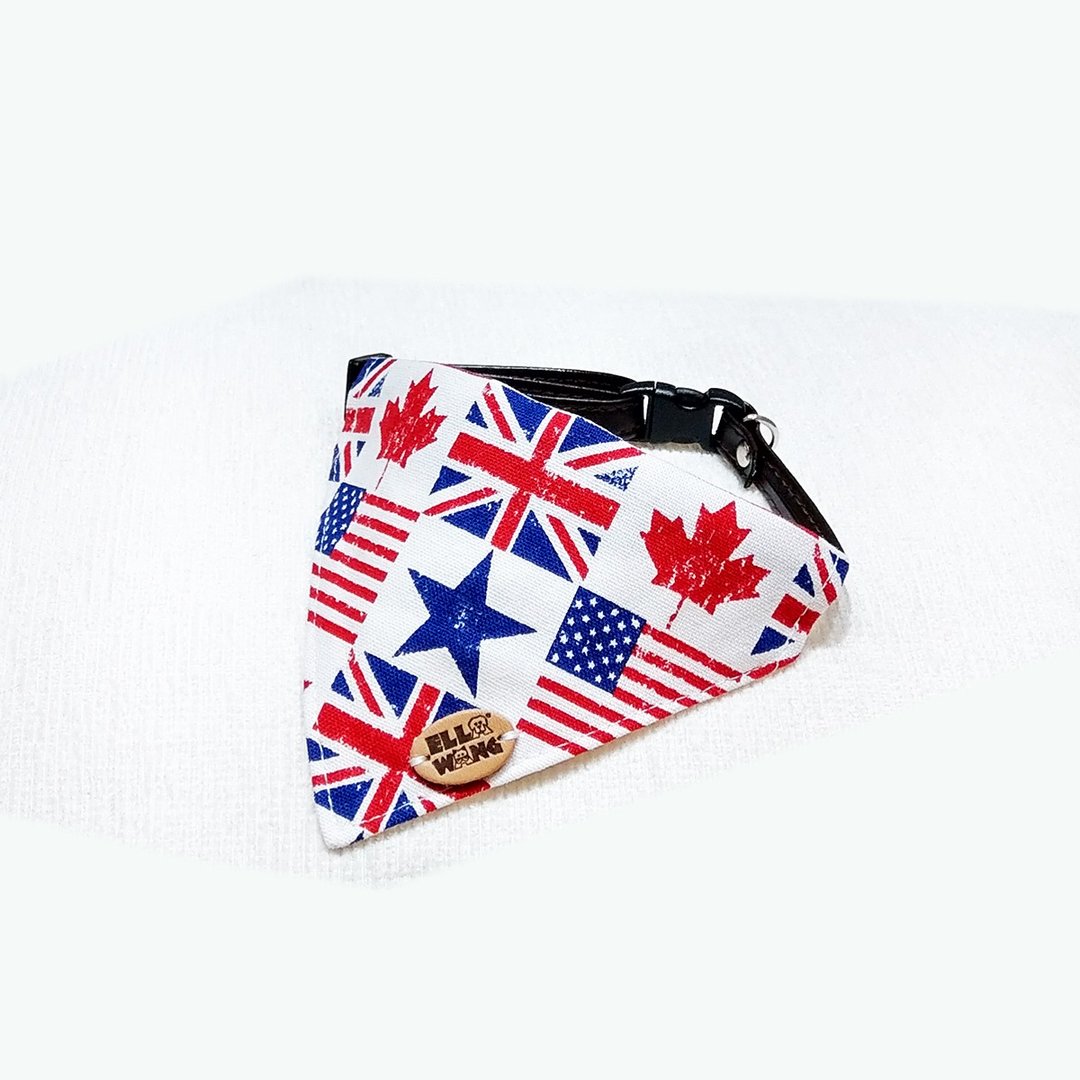 Ella Wang Design Scarf 宠物 白色 英伦 国旗 领巾 猫 狗 - 项圈/牵绳 - 棉 红色