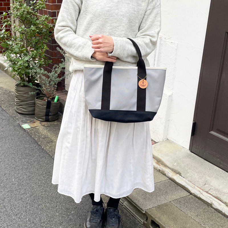 Neat Canvas Tote S Size Light Gray x P Ivory - 手提包/手提袋 - 棉．麻 灰色
