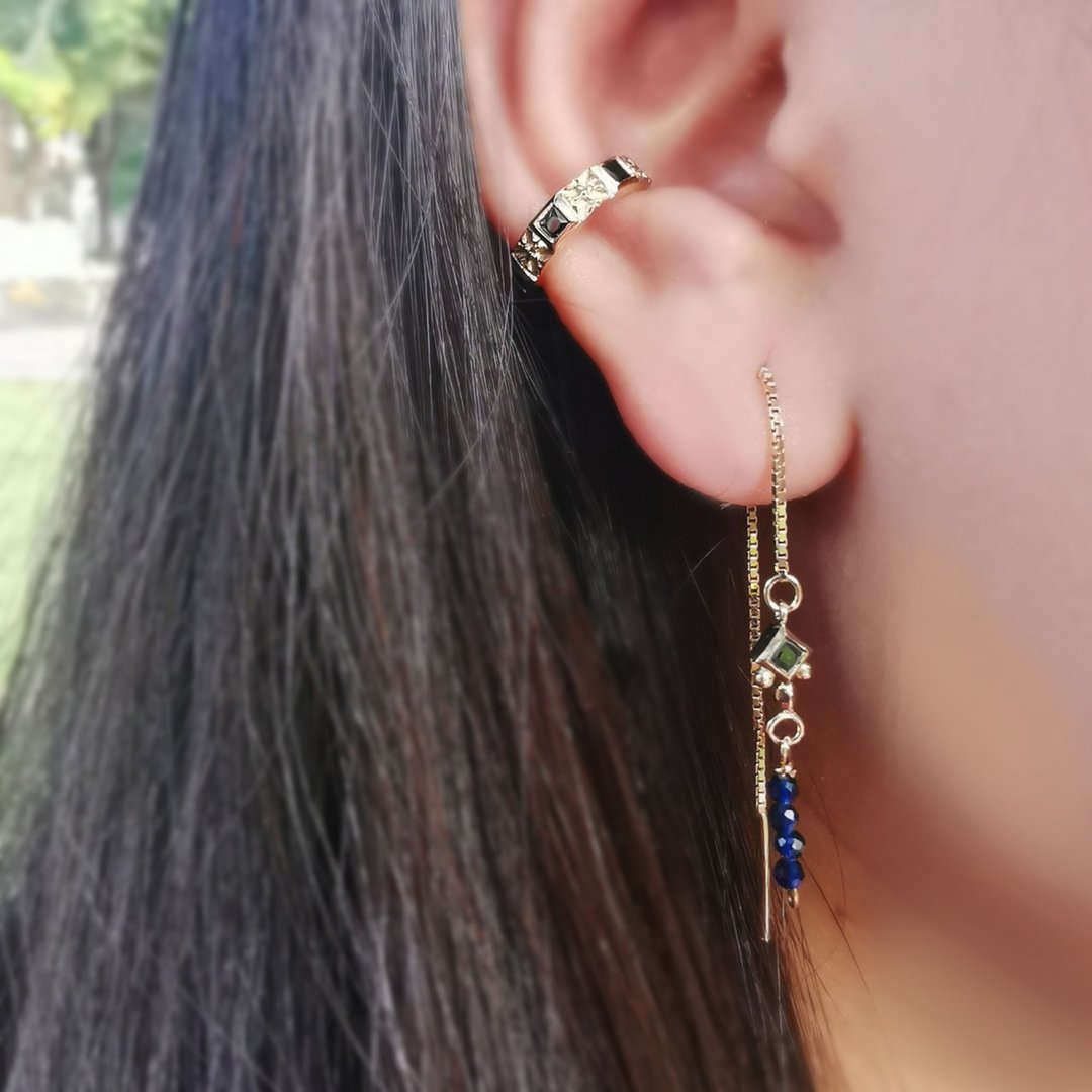 吊坠耳环  银 14k 镀金 CZ  星形耳钉 链式耳环 - 耳环/耳夹 - 其他金属 银色