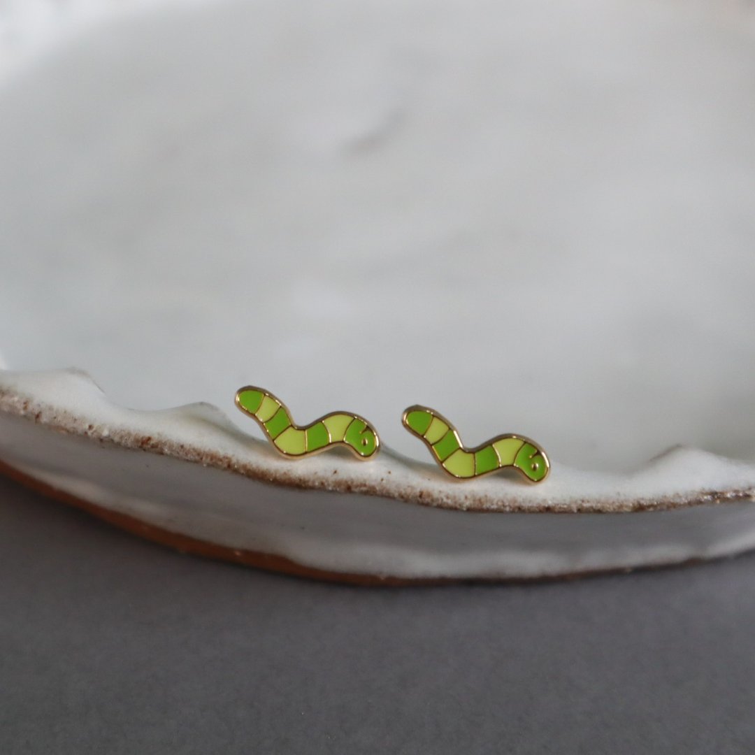 毛毛虫 树与泥土的声音 台湾特有种 caterpillar 耳环 耳夹 - 耳环/耳夹 - 铜/黄铜 蓝色