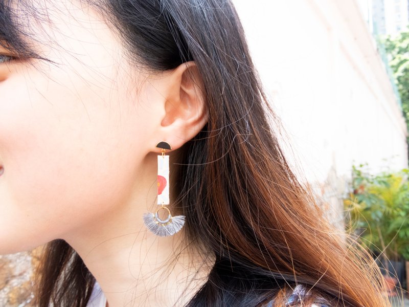 皮革耳环 | 原创彩绘系列 | ABLOOM - 耳环/耳夹 - 真皮 粉红色