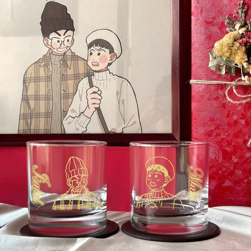 【定制化礼物】情侣人像雕刻威士忌杯套装 周年 结婚礼物送伴侣 - 玻璃杯 - 玻璃 