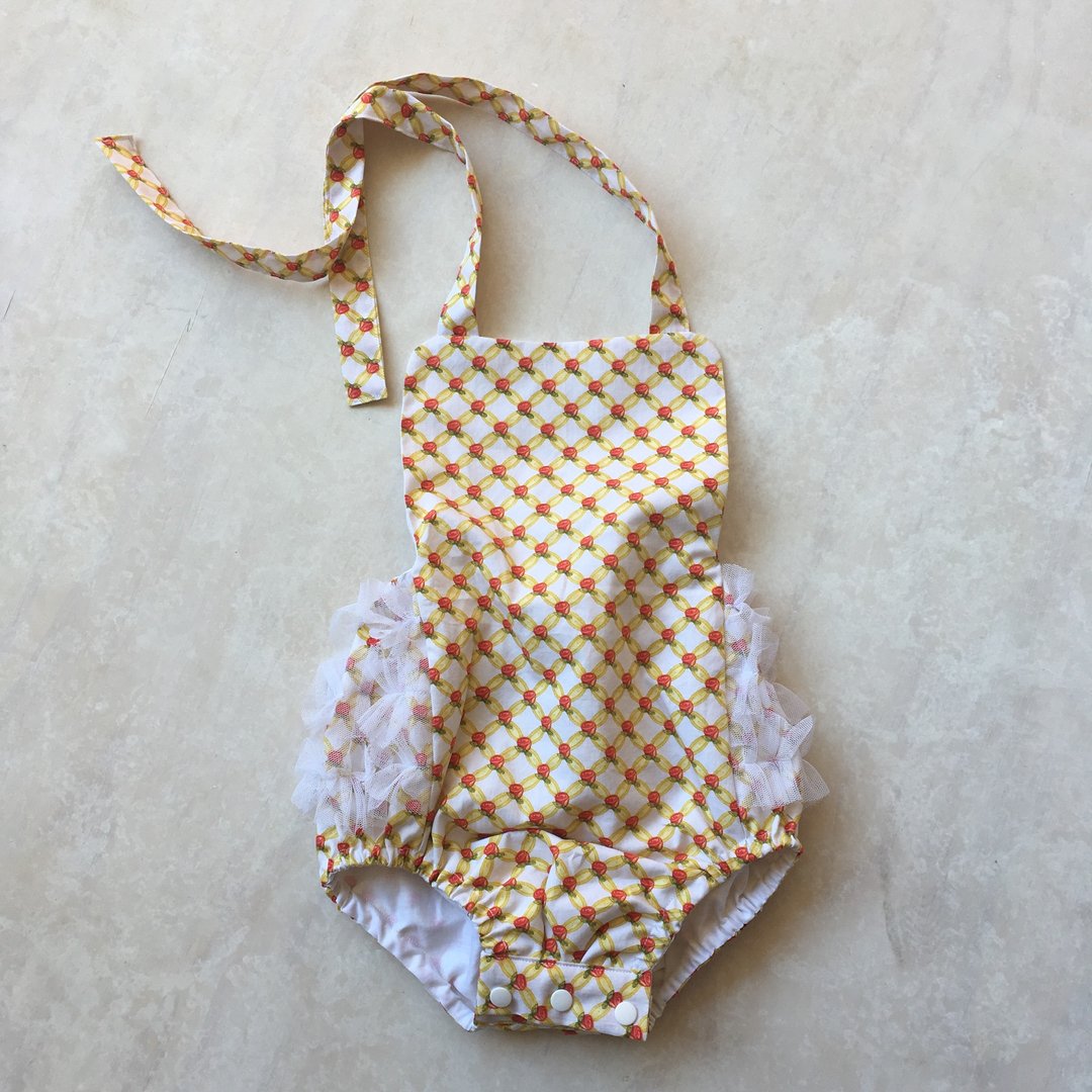 Baby Girls Ruffle Romper Onesie Overalls in Yellow Rose - 包屁衣/连体衣 - 棉 黄色