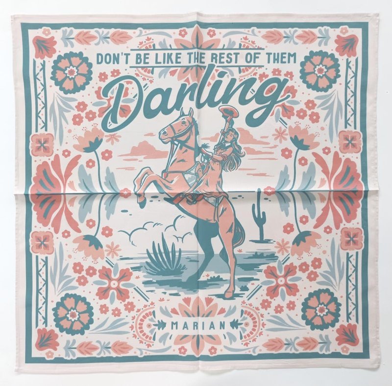 西部风插画头巾，25 x 24.5 英寸，牛仔风格，纯棉礼物。 - 丝巾 - 棉．麻 绿色