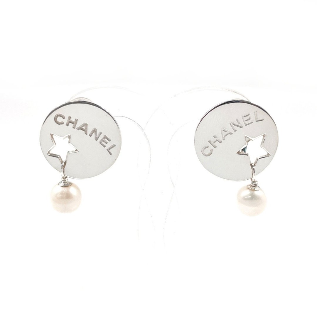 【日本直送 珍藏美品】香奈儿 CHANEL 耳环 圆形饰牌 标志 星星 925银/仿珍珠 古董 稀有 - 耳环/耳夹 - 纯银 银色