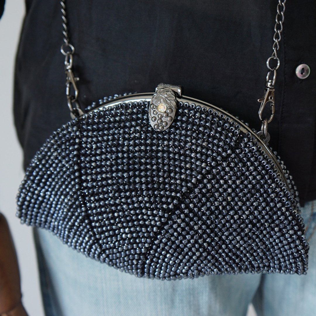 Ba-ba handmade Beads crochet petit-bag No.1532 - 手提包/手提袋 - 其他材质 黑色