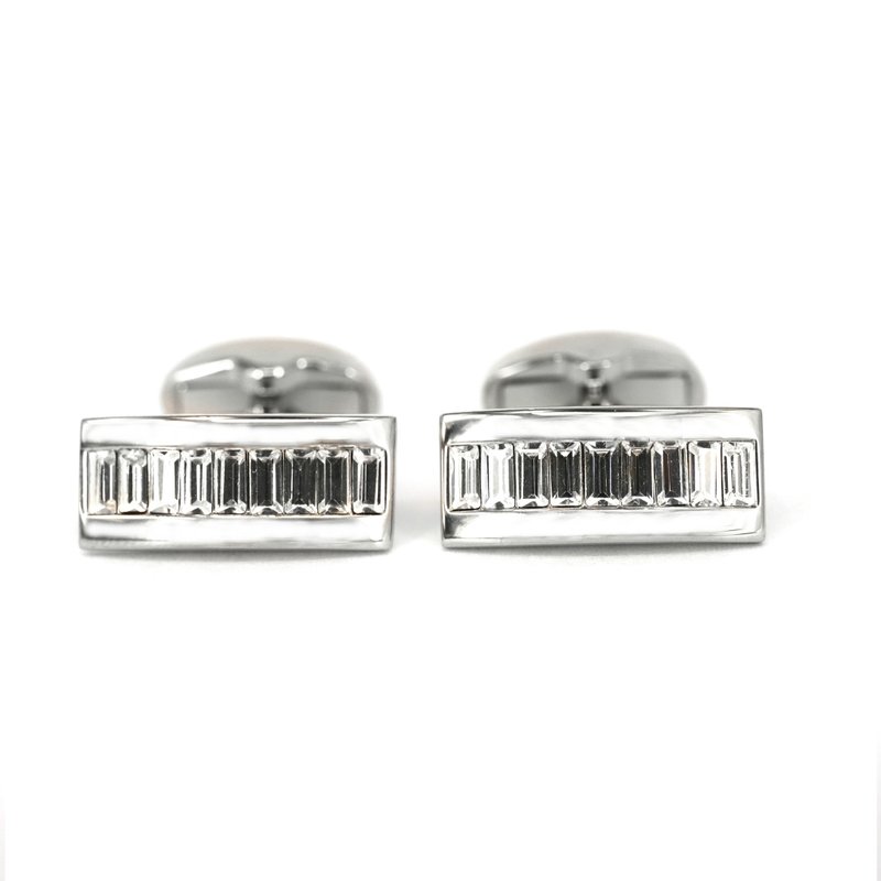 9 Clear Crystal bar cufflinks - 袖扣 - 其他材质 银色
