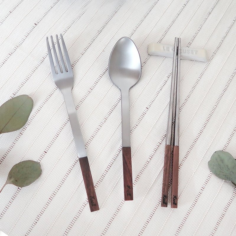 【KROLL】纯钛家用组 - 胡桃木 (叉+匙+筷子) - 餐刀/叉/匙组合 - 其他金属 银色