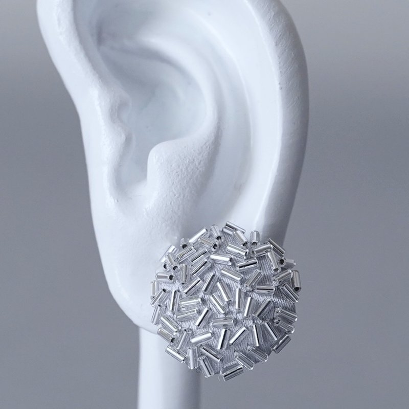 耳针 散落 1 圆形 竹珠 银色 灰色 医疗级不锈钢耳针 夸张 独一无二 珠饰 - 耳环/耳夹 - 玻璃 银色