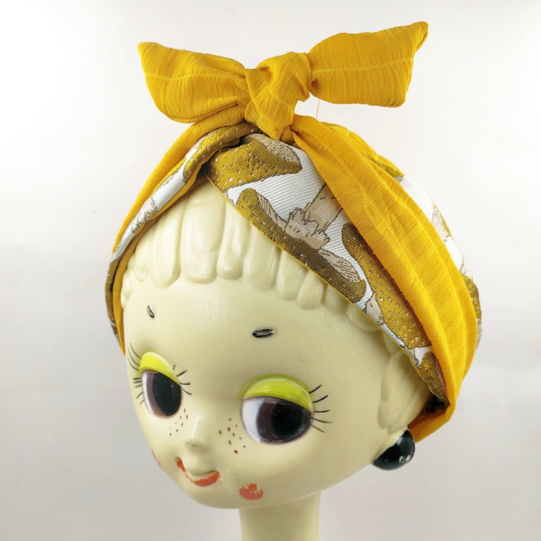 Petitbebe~双面蘑菇蓬蓬布交错手绑发带 - 发饰 - 棉．麻 橘色