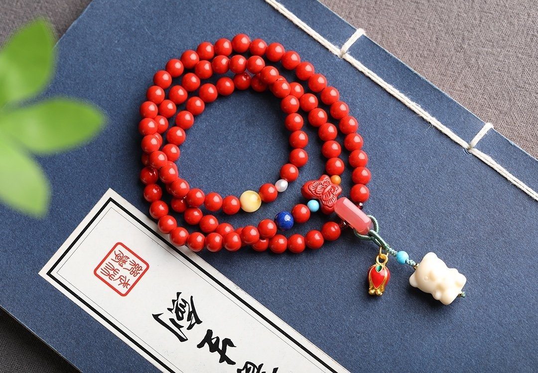 天然原矿朱砂精品红砂三圈手链含量95%以上6mm - 手链/手环 - 宝石 