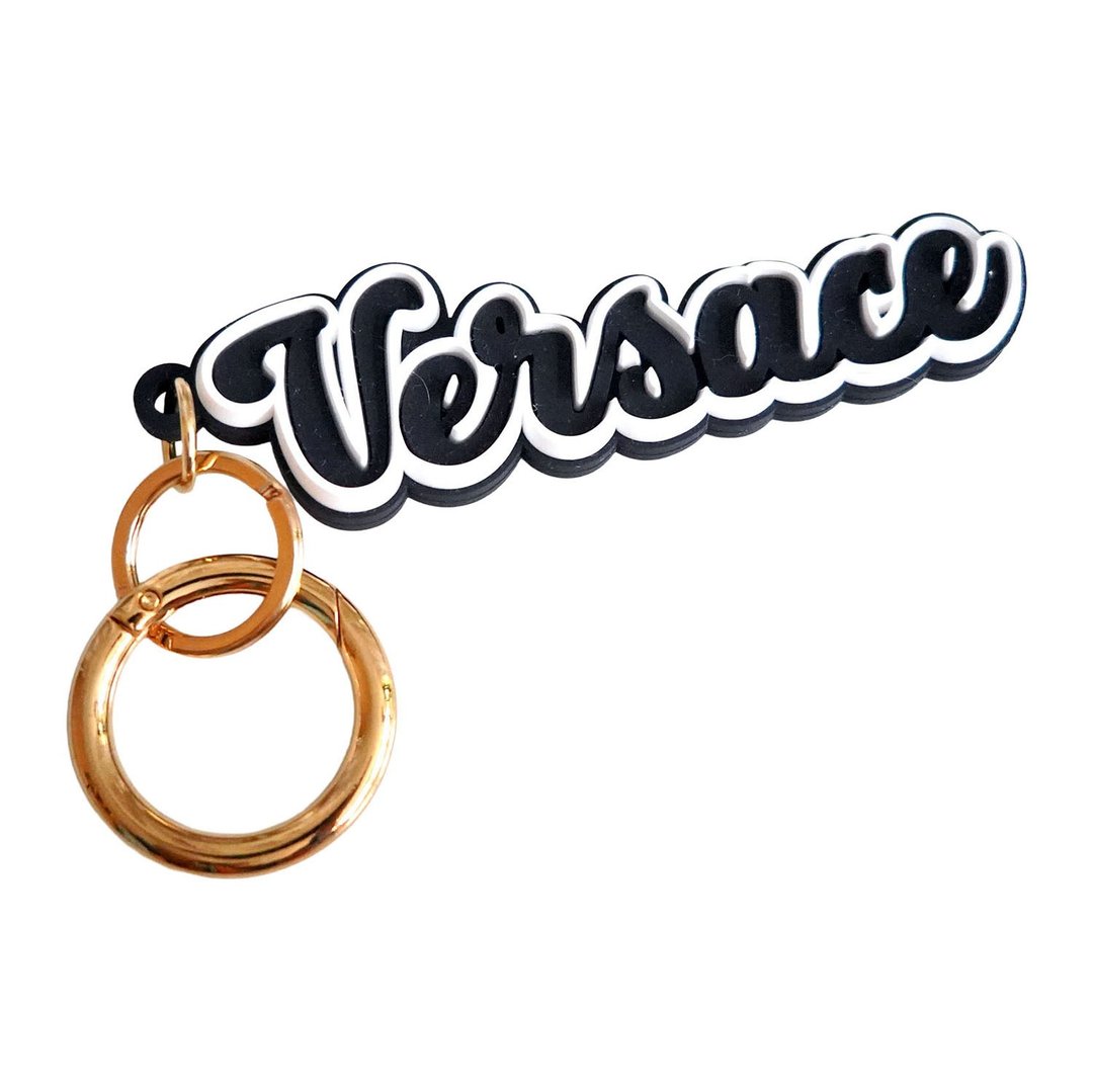 Porte-Clés en Caoutchouc Noir avec Logo Versace et Anneau e - 钥匙链/钥匙包 - 塑料 黑色