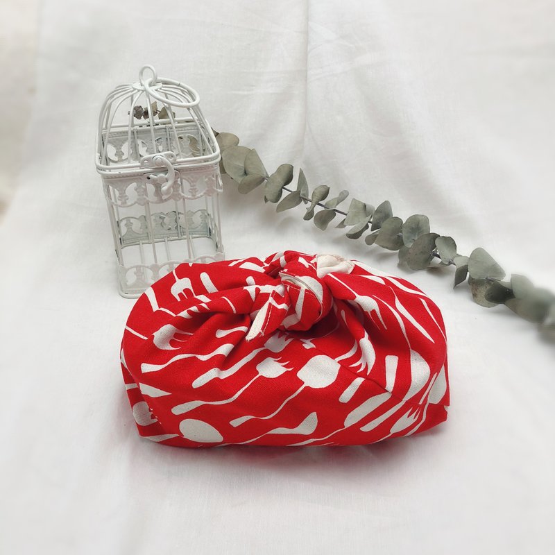 拼色日式便当包布袋-刀叉 - 收纳用品 - 棉．麻 红色