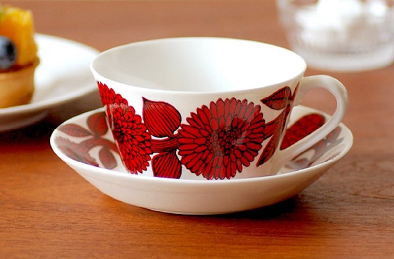 Gustavsberg 红Aster茶杯盘组 - 咖啡杯/马克杯 - 瓷 红色