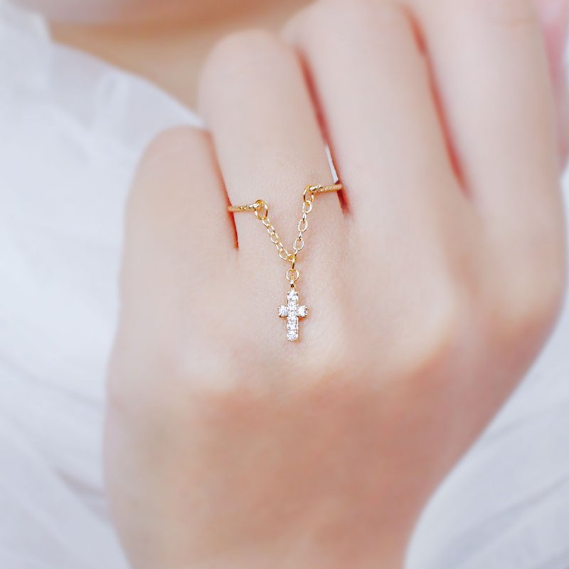 Giftest 18K镀金 / 挪开大山 十字架 受洗基督教礼物礼品戒指女F3 - 吊饰 - 贵金属 金色