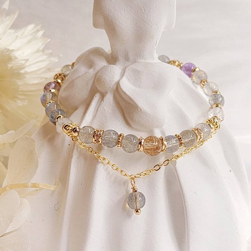 星语光阶。水晶手串 拉长石 钛晶 铜发晶 紫水晶 - 手链/手环 - 水晶 银色