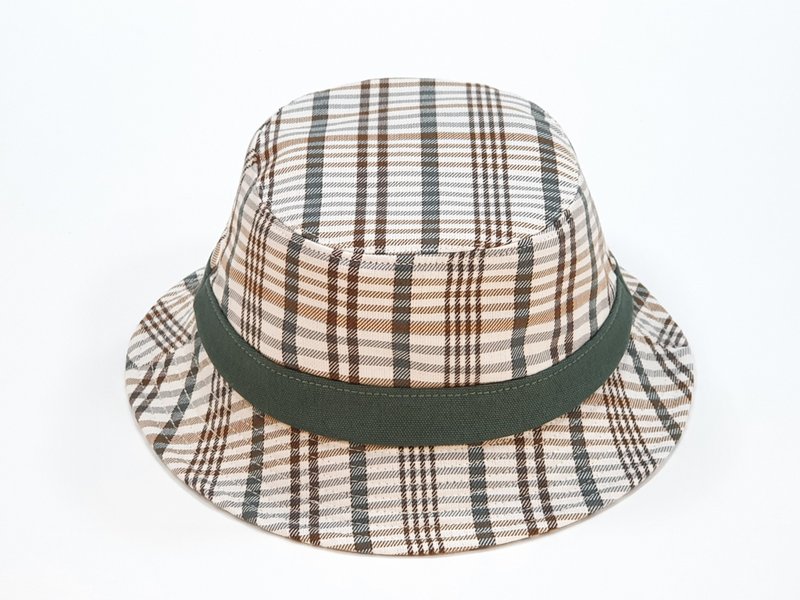 【HiGh MaLi】英式圆盘绅士帽 -文青绿跳格子 #韩式文青风 - 帽子 - 棉．麻 绿色