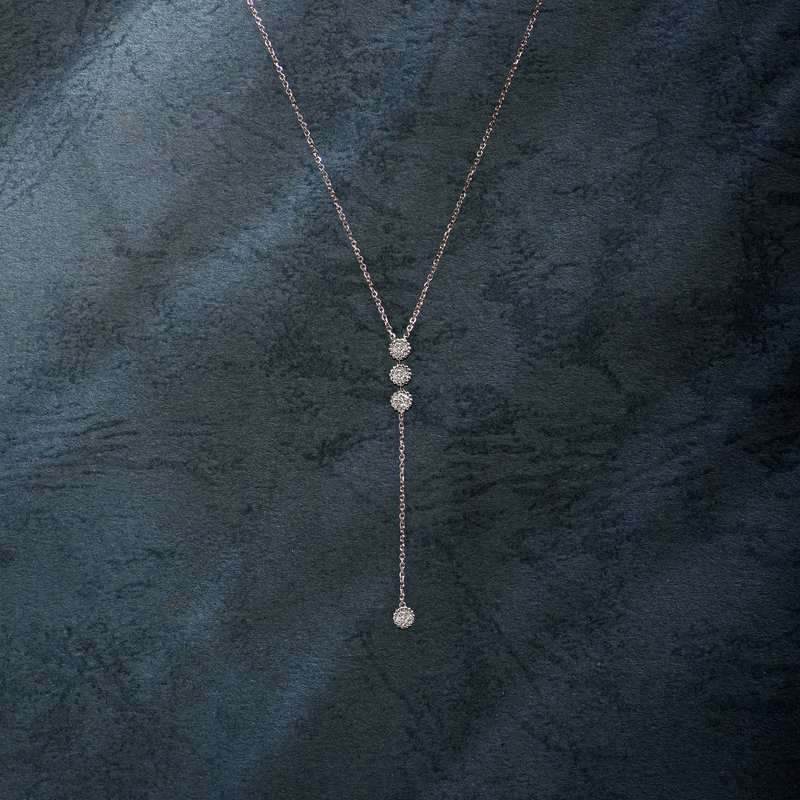 钻石18K滚珠Y字錬 美好年代风格 - 项链 - 宝石 白色