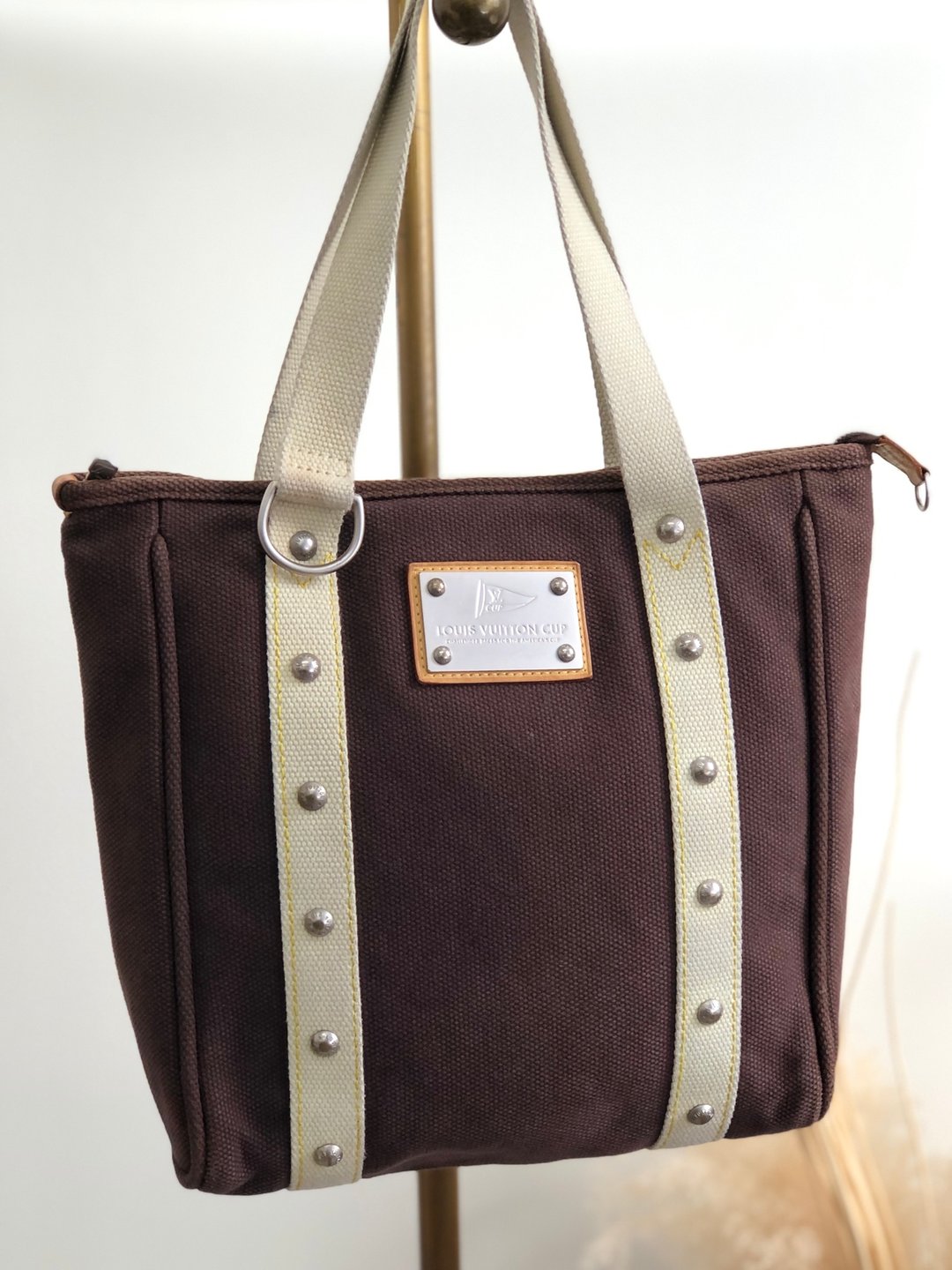【日本直送，名牌二手包装】LOUIS VUITTON 手提包棕Antigua Hippo MM 复古 Vintage c5fyh6 - 手提包/手提袋 - 棉 咖啡色