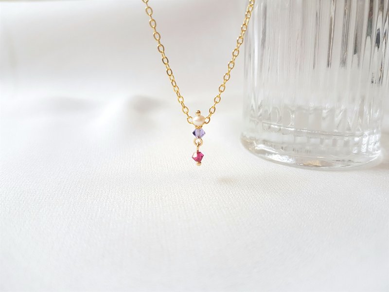 桔梗花 · 珍珠 双色水晶 项链 - 项链 - 水晶 多色