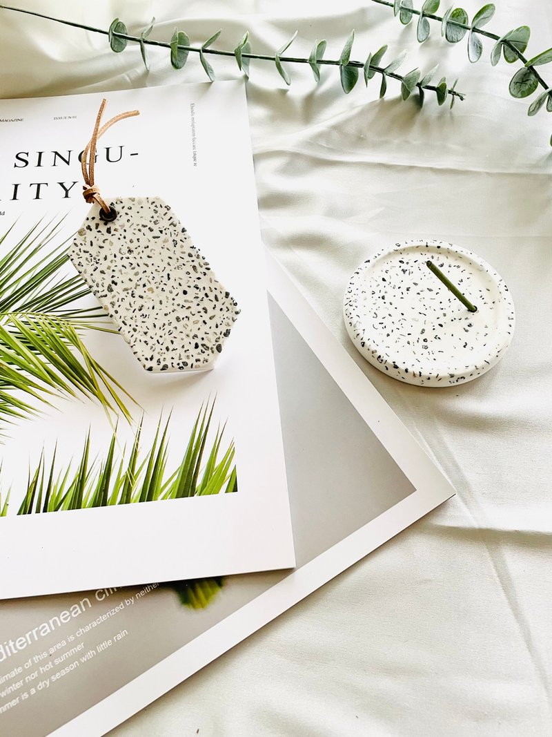 小清新水磨石系列 香盘 扩香石 烛盘(组合) - 香薰/精油/线香 - 其他材质 白色