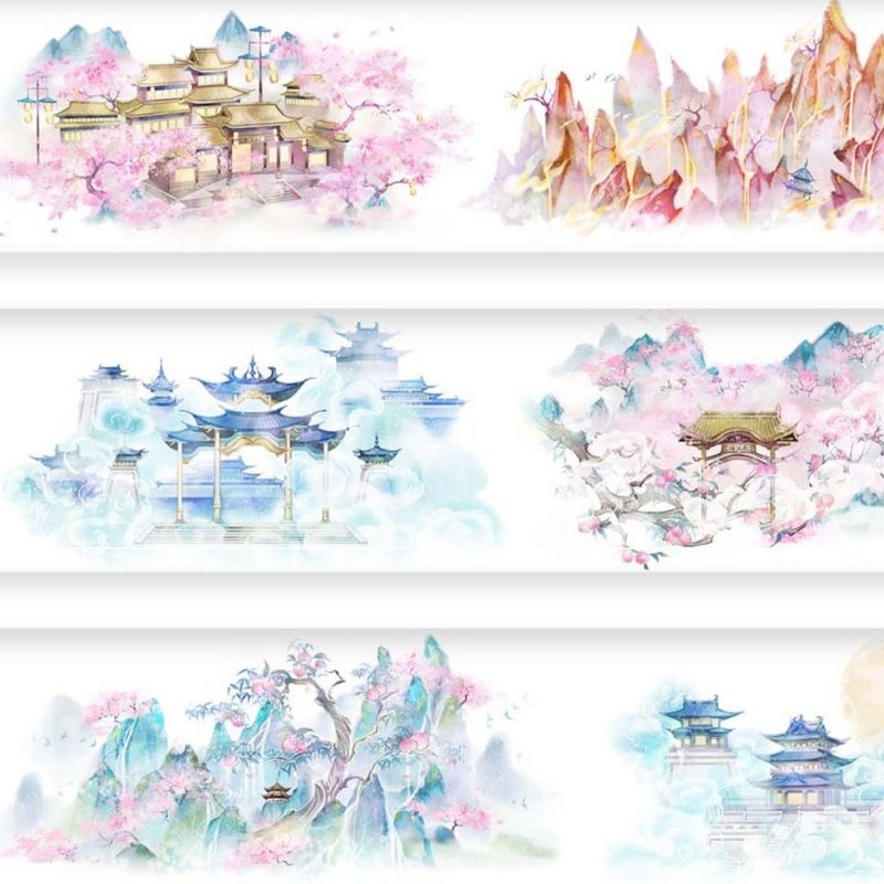 西遊小景 和紙/PET 膠帶 5米卷 - 纸胶带 - 其他材质 