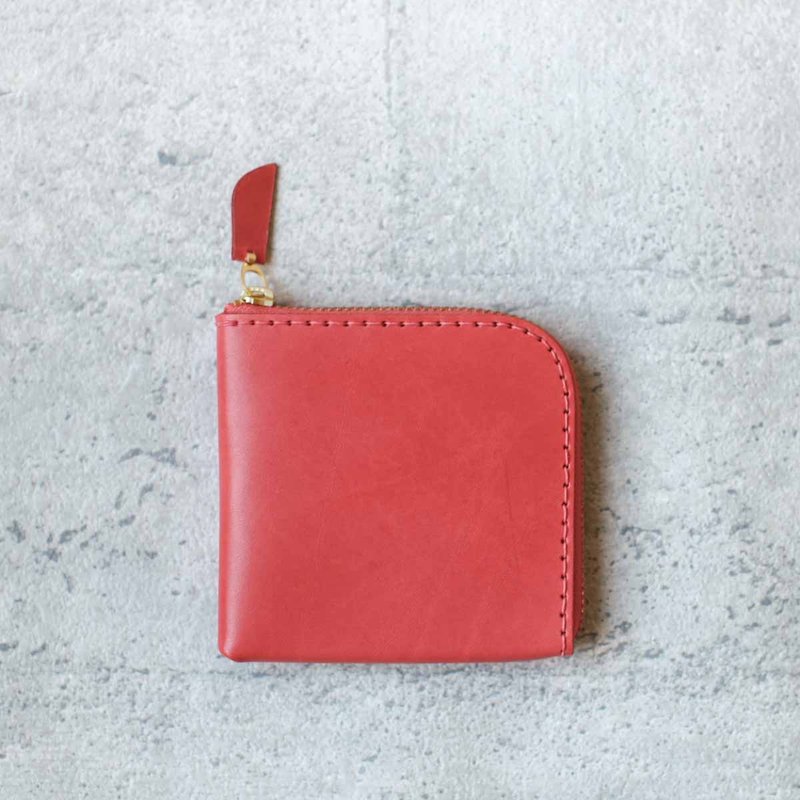 珊瑚红色植鞣真牛皮手工零钱包皮夹 - 皮夹/钱包 - 真皮 粉红色