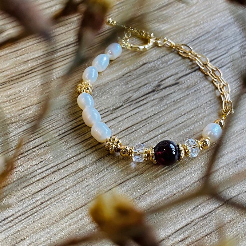 白雪公主-红石榴石 白水晶 珍珠 - 手链/手环 - 半宝石 