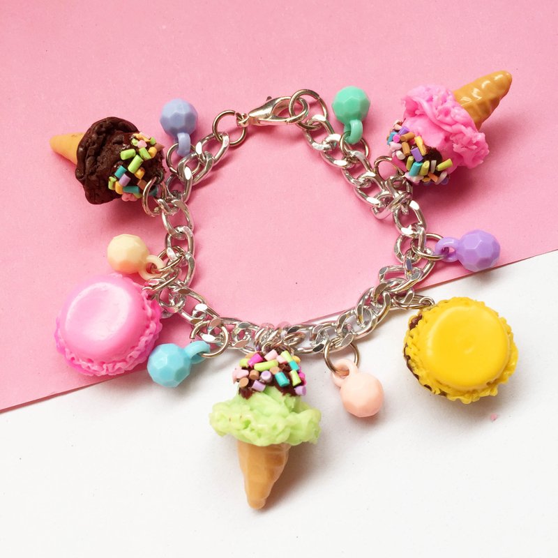 Bracelet including ice cream + macaron - 手链/手环 - 粘土 粉红色