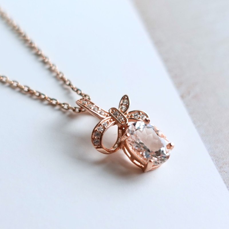 粉红摩根石 气质粉色光泽 柔美玫瑰金 心轮 纯银项链 礼物首选 - 项链 - 纯银 粉红色