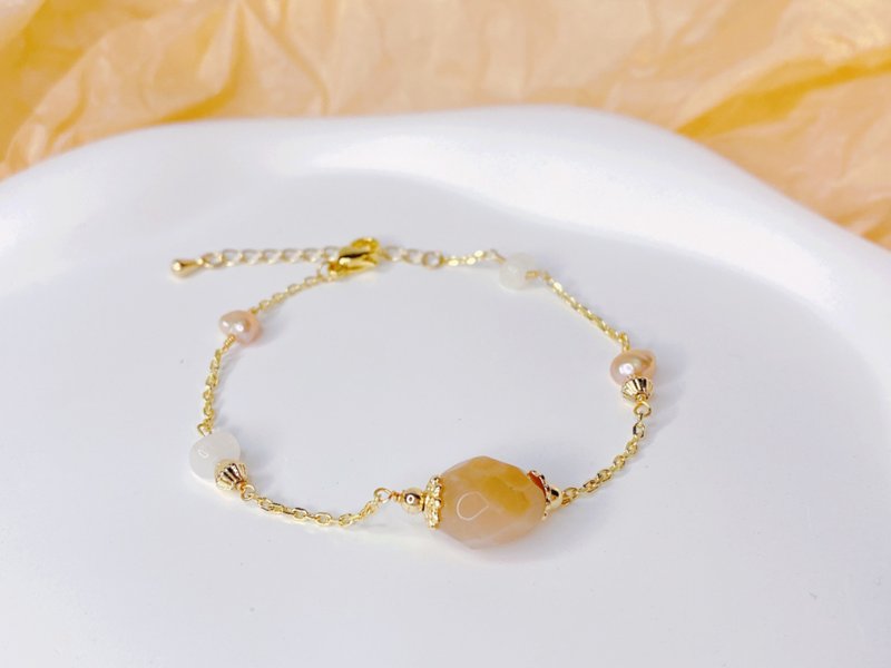 春日呢喃 || 太阳石 月光石 珍珠 - 手链/手环 - 水晶 橘色